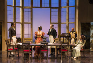 Jeremy Rabb (Ezra Chater), Abby Craden (Lady Croom), Eric Curtis Johnson (Richard Noakes), Stephen Weingartner (Captain Brice), and Erika Soto (Thomasina Coverly). Photo by Craig Schwartz.