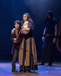 Theo Taplitz (Macduff's Son) and Katie Pelensky (Lady Macduff) in ANW's production of Macbeth. Photo by Craig Schwartz.